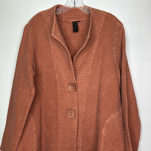 Focus Casual Life Waffle Weave Button Orange Lagenlook Jacket Size Small - Picture 2 of 8